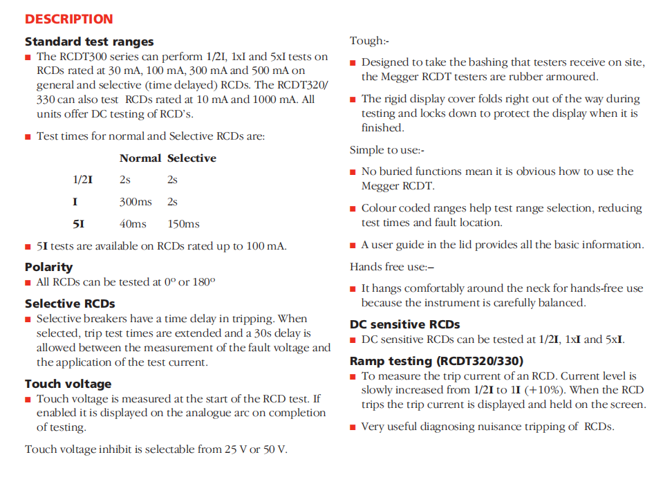 Residual Current Device Testers   RCDT300 Series